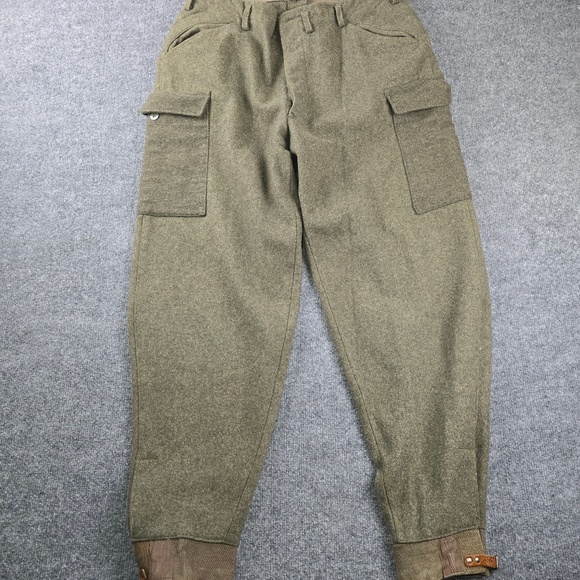 Vtg 1940s WWII Swedish Military Wool Cargo Pants 36x32 High Rise Army Surplus